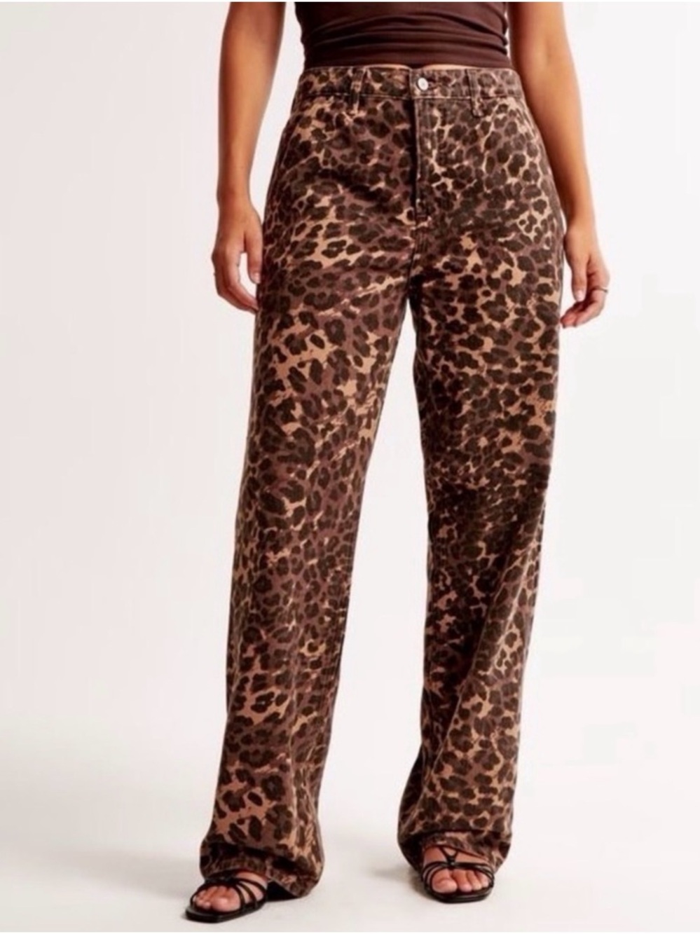 Abercrombie & Fitch Curve Love Mid Rise Loose Jeans Leopard Print 28 Long